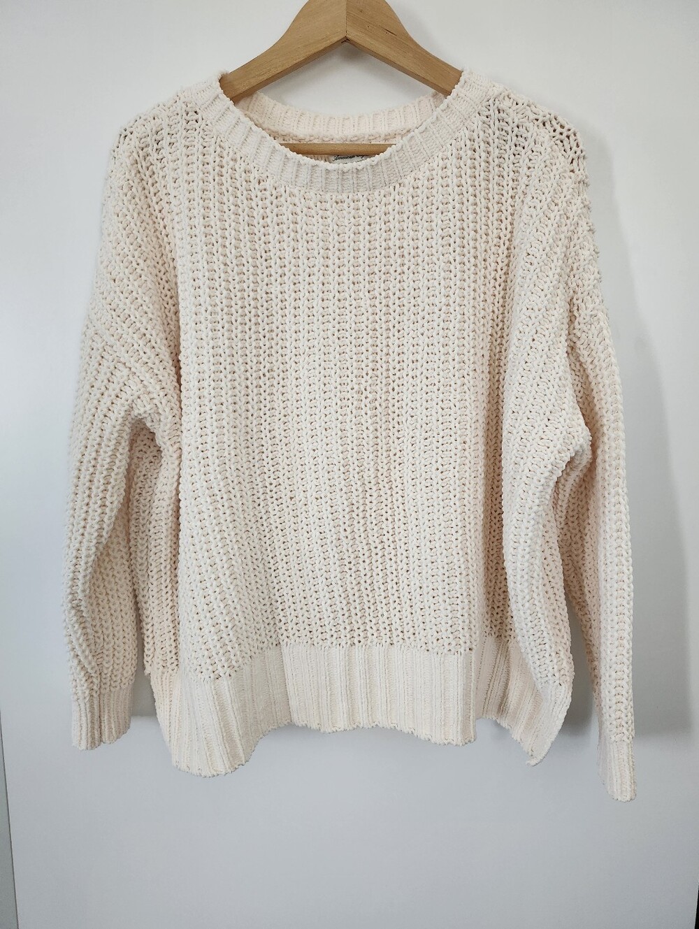 A. E. Womens Oversized Chunky Knit Sweater Relaxed Slouchy Fit Chenille Cream XS